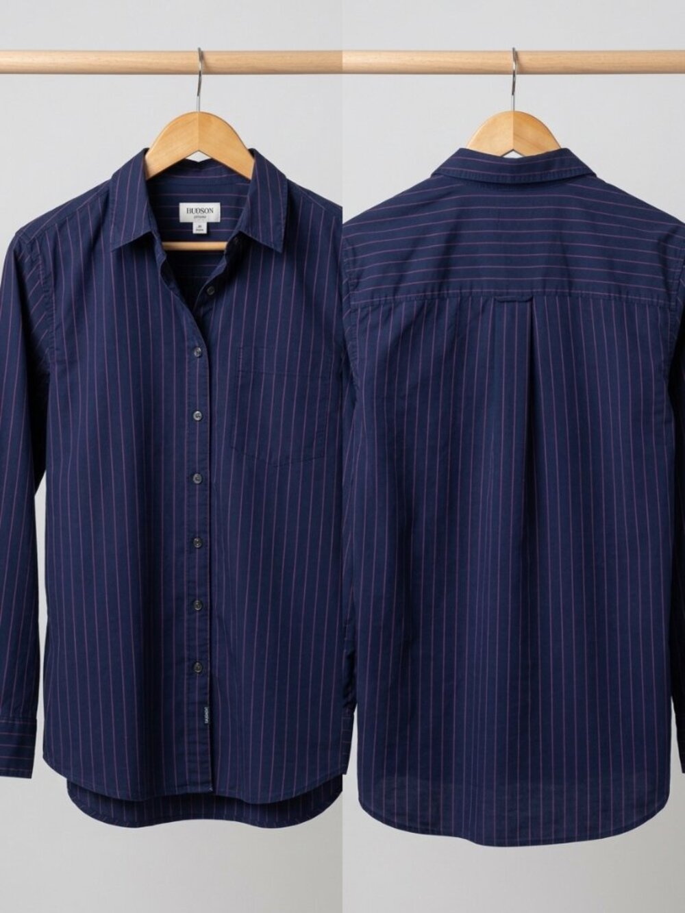 HUDSON North Navy Blue & Red Striped Button-Down Shirt | Size S | Long Sleeve